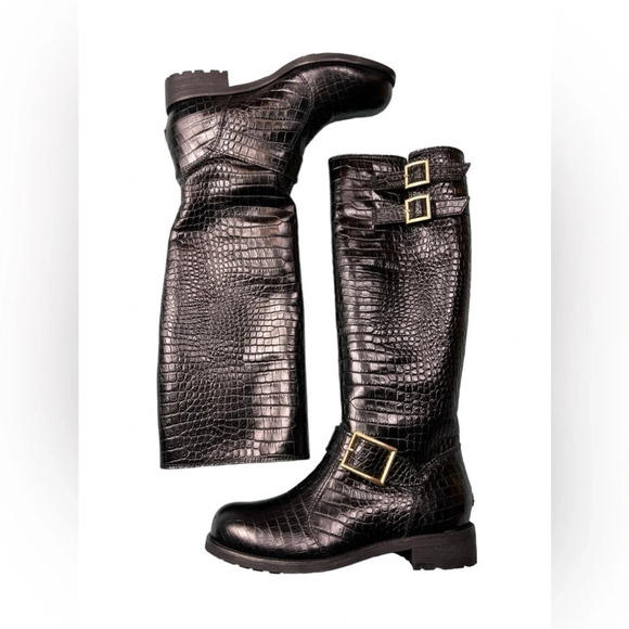 JIMMY CHOO Womens Boots Stamped Mock Croc Shearling Size 36.5 Buckled $1,295 - Picture 1 of 16